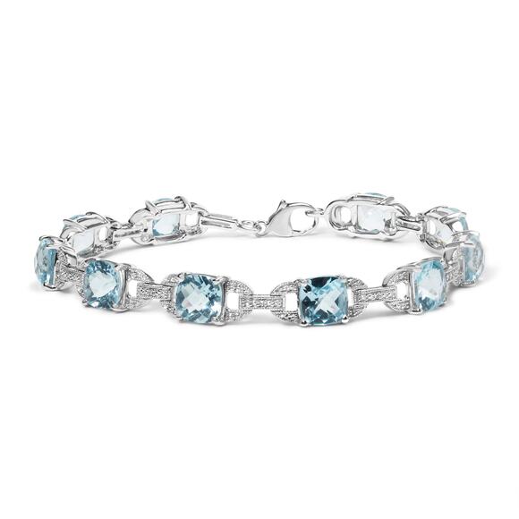 Haus of Brilliance Sterling Silver and Blue Topaz Diamond Accent Link Bracelet - Picture 1 of 6